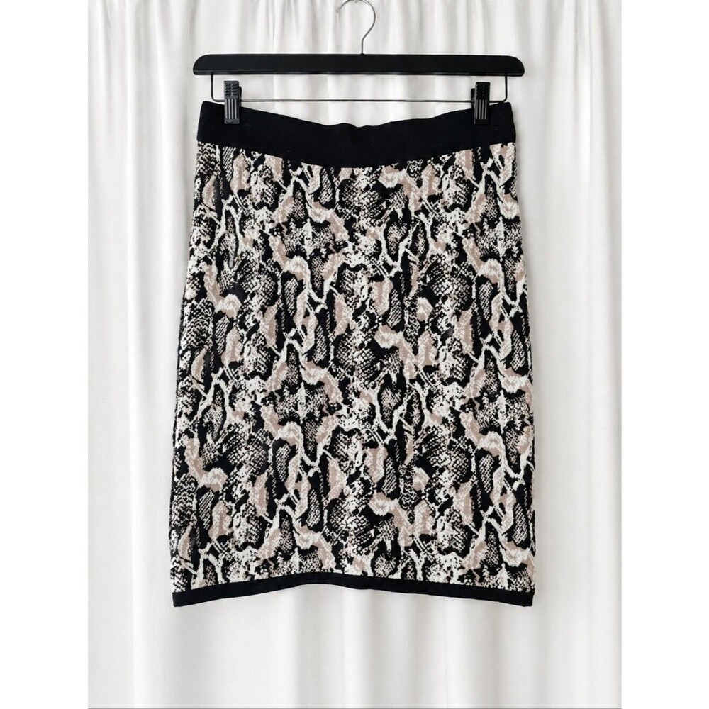 Vintage Cache Snake Print Knit Pencil Skirt Gold Back Zip Stretch Animal Print